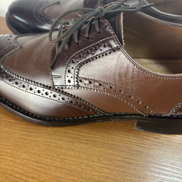 Samuel Windsor Mens 8.5 Wingtip Oxford Brogue Brown Mixed Leather Dress Shoes - Picture 3 of 13